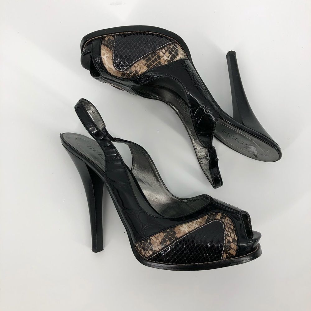 GUESS Faux Snakesin Platform Slingback Heels‎